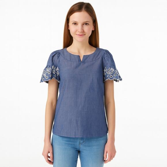 Isaac Mizrahi Live! Tops - Isaac Mizrahi Live! Cotton Lawn Split Neck Embroidered Blouse size XS NWOT